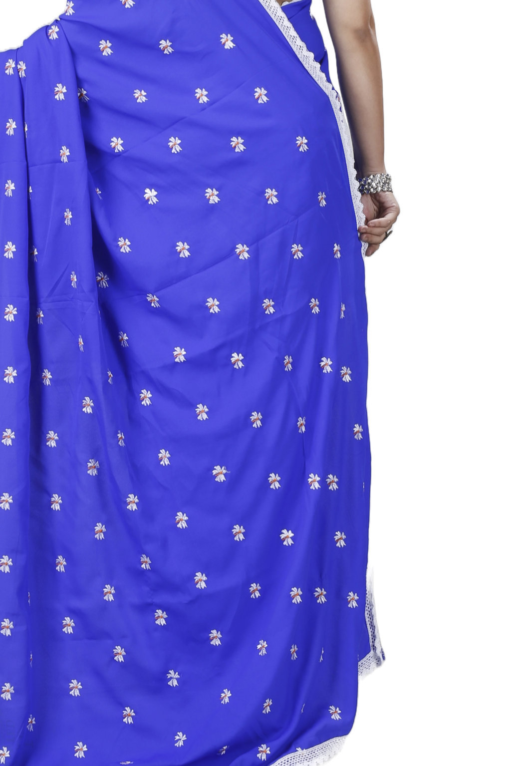 Blue White Pure Cotton LalPori Hand Loom Saree (1254)